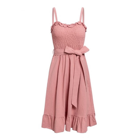 Ruffle Detail Pink Fit & Flare Midi Dress - Picture 3 of 8